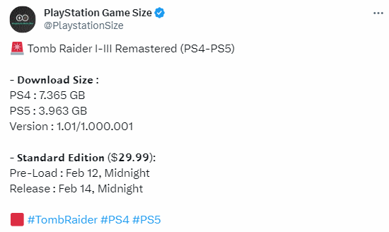 《古墓麗影123RE》PS5版大小4GB 2月12日開啟預載