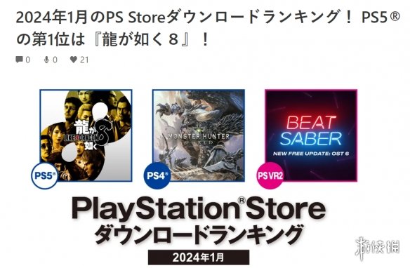 《如龍8》大成功！是1月PS商店日本地區下載最多遊戲